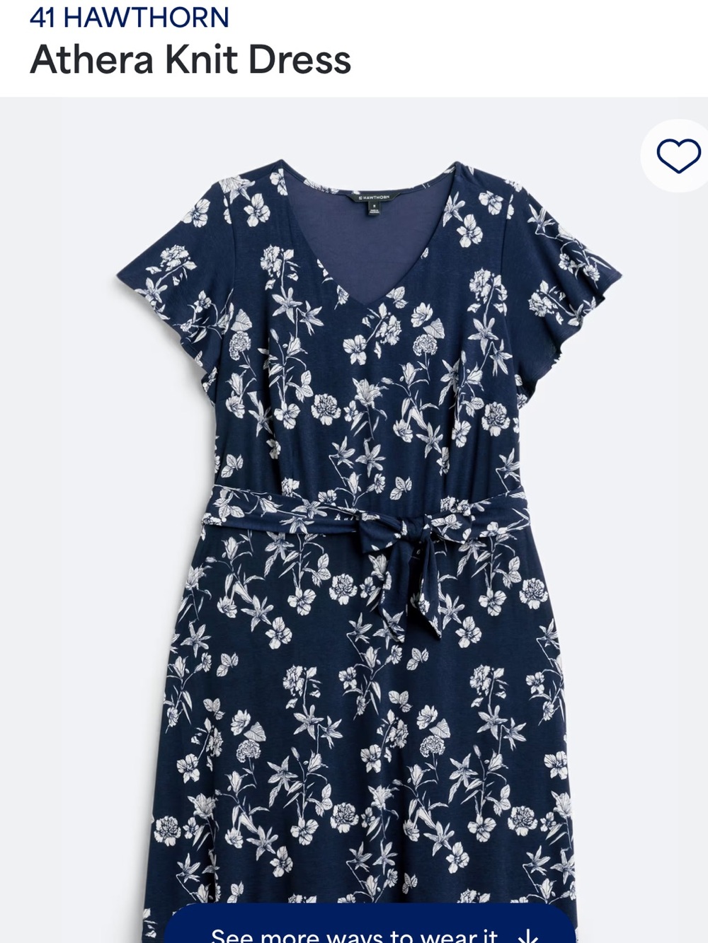 41 Hawthorn Navy & White Floral V-Neck Midi Dress with Tie Waist.  Like new 2X